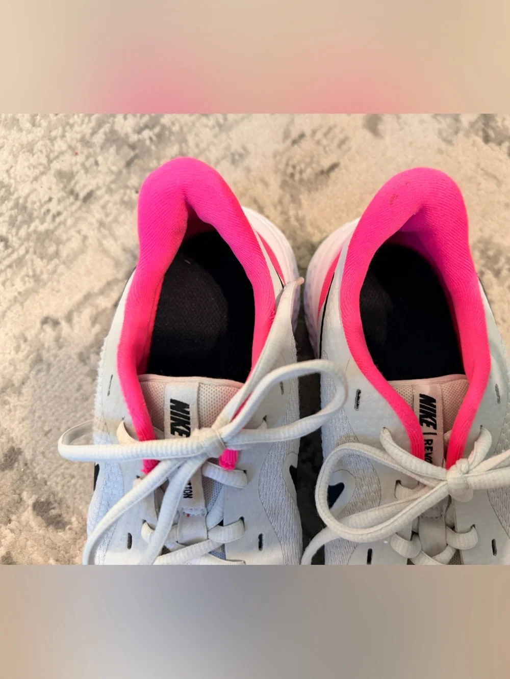 Nike Kids Light Gray Running Sneakers with Pink Lining